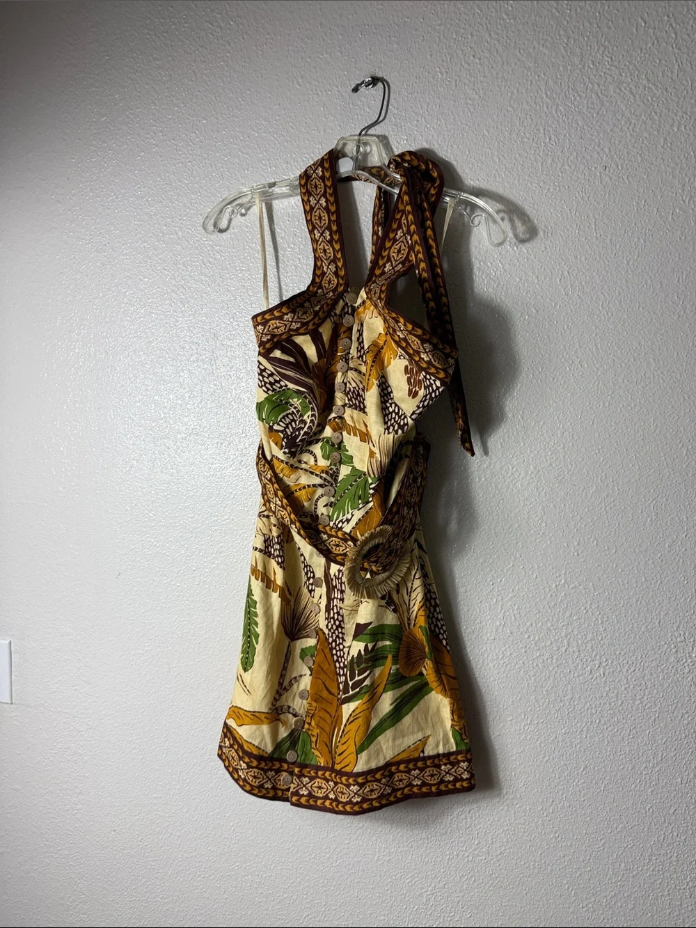 Farm Rio Sand Foliage Sketch Euroflex Premium Linen Mini Dress Size M NWT - Picture 8 of 9